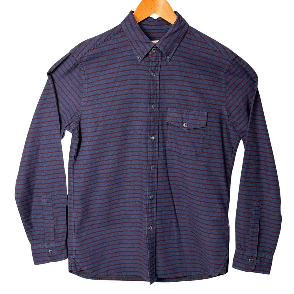 Brooks Brothers Red Fleece Mens Cotton Shirt Blue Red Stripe Soft L Minimalist